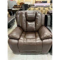 Brown Leather Overstuffed Power Recliner