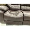 Image 2 : Brown Leather Triple Seat Reclining Sofa ( one seat has loose springs)
