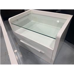 White single drawer glass top night stand