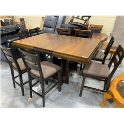 Floor Model Tall dining Table with 8 matching Stools