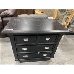 Dark 4 drawer bed site table, floor model, has small scuffs on edge