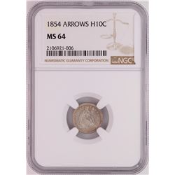 1854 Arrows Seated Liberty Half Dime Coin NGC MS64