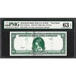 1929 10 Unit American Bank Note Co. "Test Note" PMG Choice Uncirculated 63EPQ