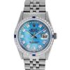 Image 2 : Rolex Men's Stainless Steel Blue String Diamond & Sapphire Datejust Wristwatch