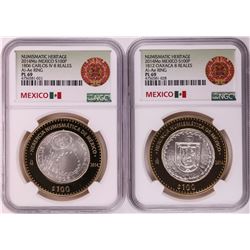 Lot of (2) 2014Mo Mexico 100 Pesos Bi-Metal Silver Coins NGC PL69