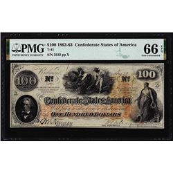 1862 $100 Confederate States of America Note T-41 PMG Gem Uncirculated 66EPQ