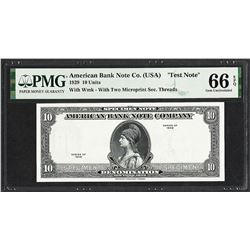 1929 10 Unit American Bank Note Co. "Test Note" PMG Gem Uncirculated 66EPQ