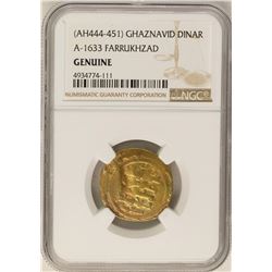 AH444-451 Ghaznavid Dinar A-1633 Farrukhzad Gold Coin NGC Genuine