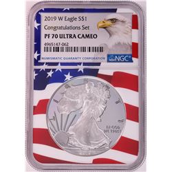 2019-W $1 Proof American Silver Eagle Coin NGC PF70 Ultra Cameo Congratulations Flag