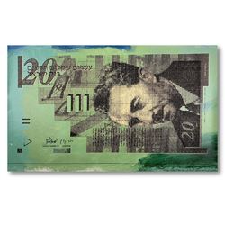 Steve Kaufman "Isreal 20 Shekel Note Bill" Limited Edition Mixed Media On Canvas