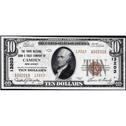 1929 $10 Third National Bank & Trust Co. of Camden, NJ CH# 13203 National Currency Note