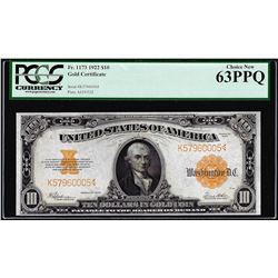 1922 $10 Gold Certificate Note Fr.1173 PCGS Choice New 63PPQ