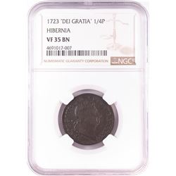 1723 'Dei Gratia' 1/4P Hibernia Coin NGC VF35 BN