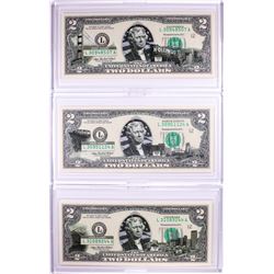 Lot of (3) 2003A $2 Federal Reserve Notes Uncirculated in Cases