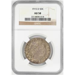 1915-D Barber Half Dollar Coin NGC AU58