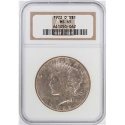 1922-D $1 Peace Silver Dollar Coin NGC MS65