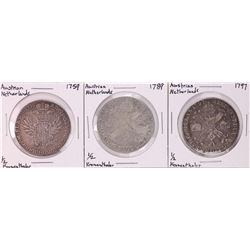 Lot of (3) Austrian Netherlands 1/2 Kronenthaler Silver Coins