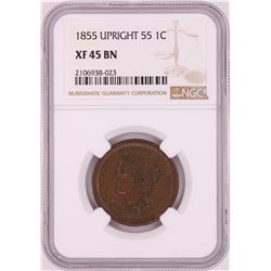 1855 Upright 55 Braided Hair Large Cent Coin NGC XF45BN