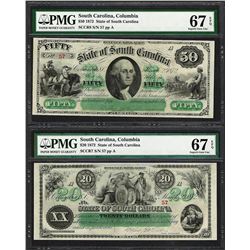 Low Serial Set 1872 $20 & $50 South Carolina Obsolete Notes PMG Superb Gem Unc. 67EPQ