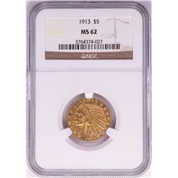 1913 $5 Indian Head Half Eagle Gold Coin NGC MS62