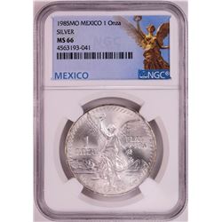 1985Mo Mexico 1 Onza Libertad Silver Coin NGC MS66