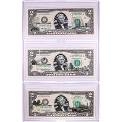 Lot of (3) 2003A $2 Federal Reserve Notes Uncirculated in Cases