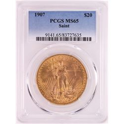 1907 $20 St. Gaudens Double Eagle Gold Coin PCGS MS65