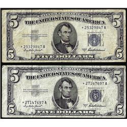 Lot of (2) 1953A $5 Silver Certificate STAR Notes