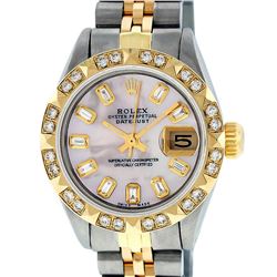 Rolex Ladies Two Tone Pink Mother Of Pearl Diamond Oyster Perpetual Datejust