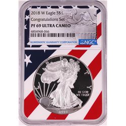 2018-W $1 Proof American Silver Eagle Coin NGC PF69 Ultra Cameo Congratulations Flag