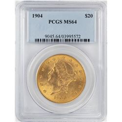 1904 $20 Liberty Head Double Eagle Gold Coin PCGS MS64