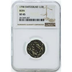 1798 Switzerland 1/2 Batzen Coin NGC XF45