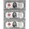 Image 1 : Lot of (3) 1928C/F $5 Legal Tender Notes