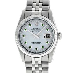 Rolex Men's Stainless Steel MOP Diamond & Emerald Datejust Wristwatch