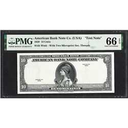 1929 10 Unit American Bank Note Co. "Test Note" PMG Gem Uncirculated 66EPQ