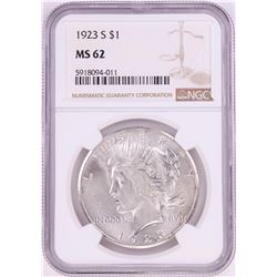 1923-S $1 Peace Silver Dollar Coin NGC MS62