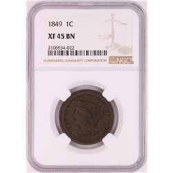 1849 Braided Hair Large Cent Coin NGC XF45BN