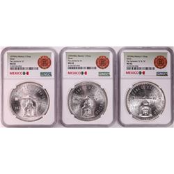 Lot of (3) 1979Mo Mexico 1 Onza Silver Coins NGC MS62