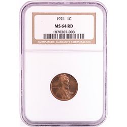 1921 Lincoln Wheat Cent Coin NGC MS64RD