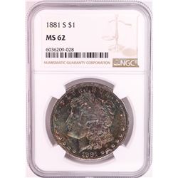 1881-S $1 Morgan Silver Dollar Coin NGC MS62 Great Toning