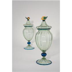 Frederick Carder - Pair of covered Urns