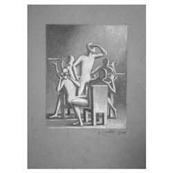 Mark Kostabi "Greener Pastures" Hand Signed Original Artwork with COA.