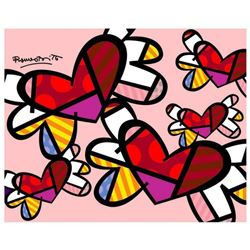Romero Britto "Love Is In The Air Mini" Hand Signed Giclee on Canvas; Authenticated