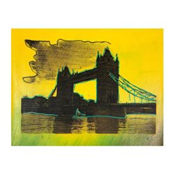 Steve Kaufman (1960-2010), "London Bridge" Hand Signed and Numbered Limited Edition Hand Pulled silk