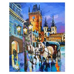 Yana Rafael, "Carriage Ride by the Clocktower" Hand Signed Original Painting on Canvas with COA.