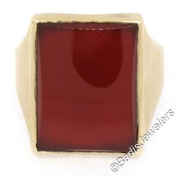 Vintage Men's Brushed 10k Yellow Gold Rectangular Carnelian Solitaire Ring