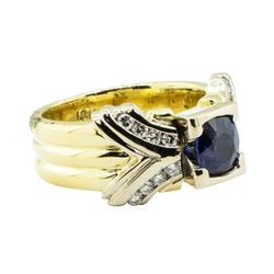 1.41 ctw Round Brilliant Blue Sapphire And Diamond Ring - 18KT Yellow And White