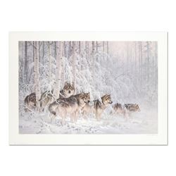 Larry Fanning (1938-2014), "Crystal Forest - Gray Wolves" Limited Edition Lithog