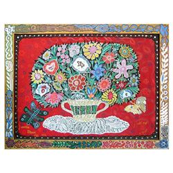 Mania Litvak, "Composition in Red" Hand Signed Limited Edition Serigraph with Le