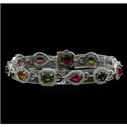 8.94 ctw Multicolor Tourmaline and Diamond Bracelet - 14KT White Gold